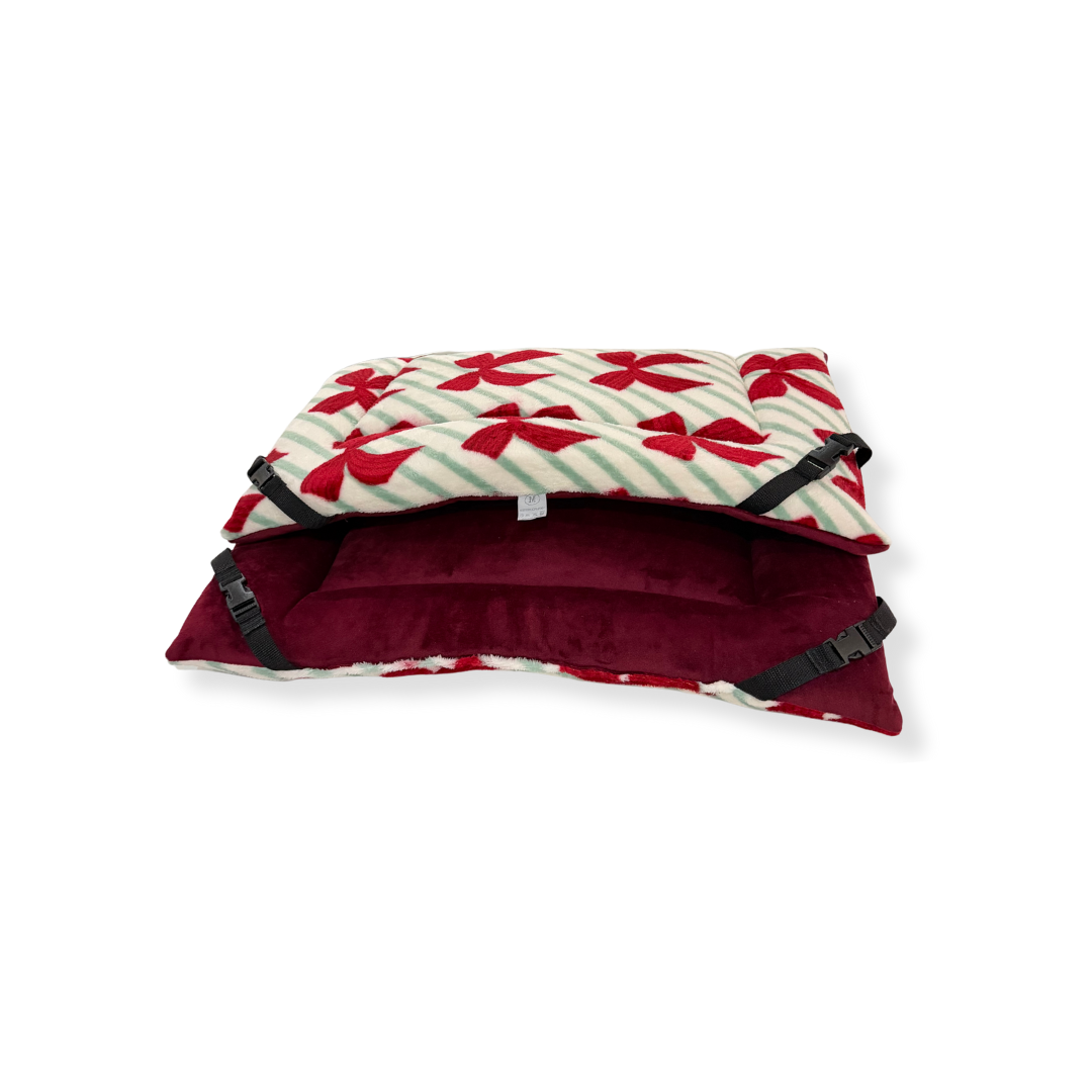 Christmas Bow Cuddle Soft & Cranberry Velour Luxury Reversible Pad