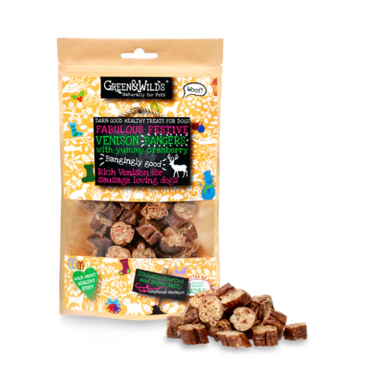 Green & Wilds Venison & Cranberry Christmas Bangers 75g