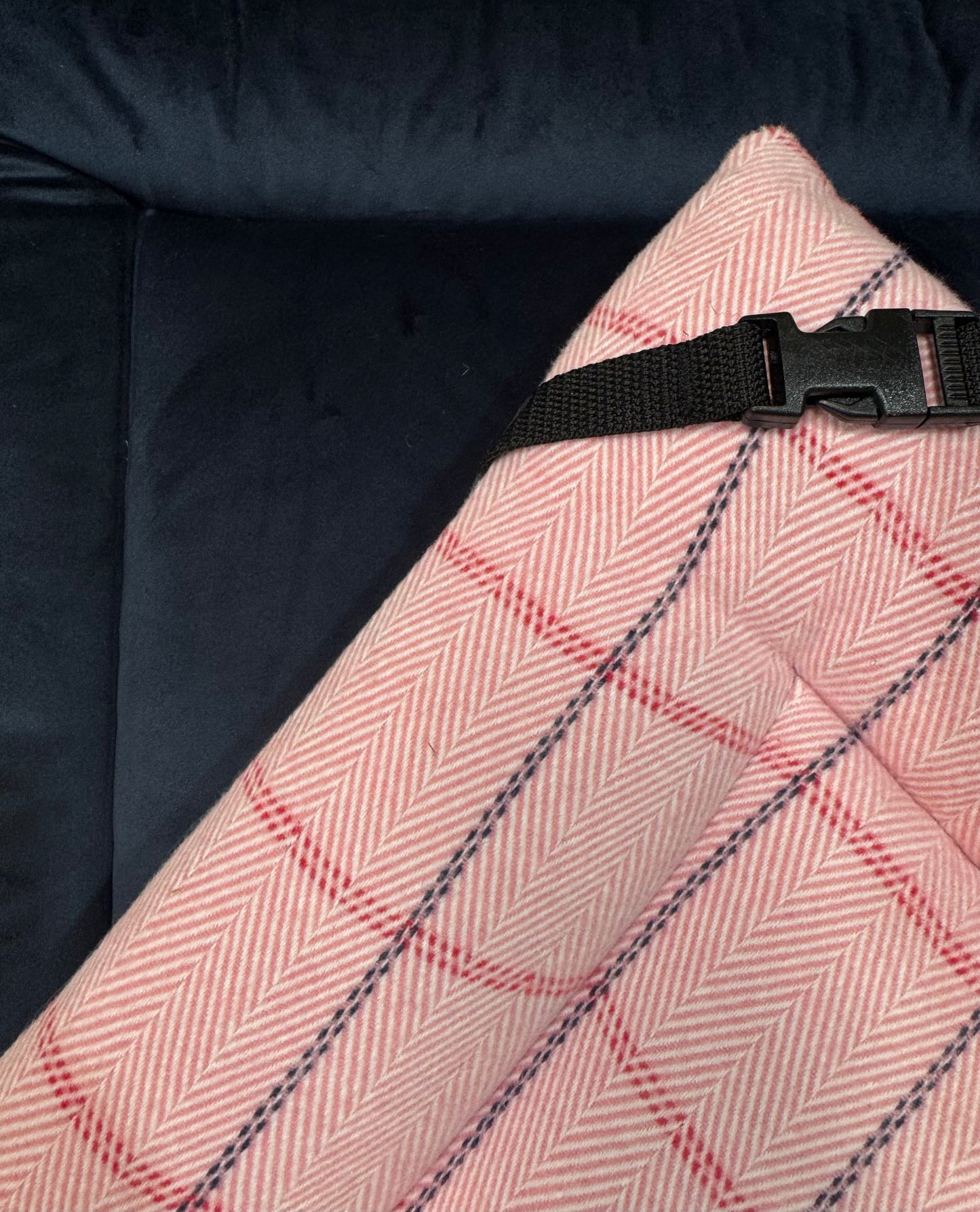 20% OFF Pink Check Cotton & Navy Velvet Luxury Reversible Pad