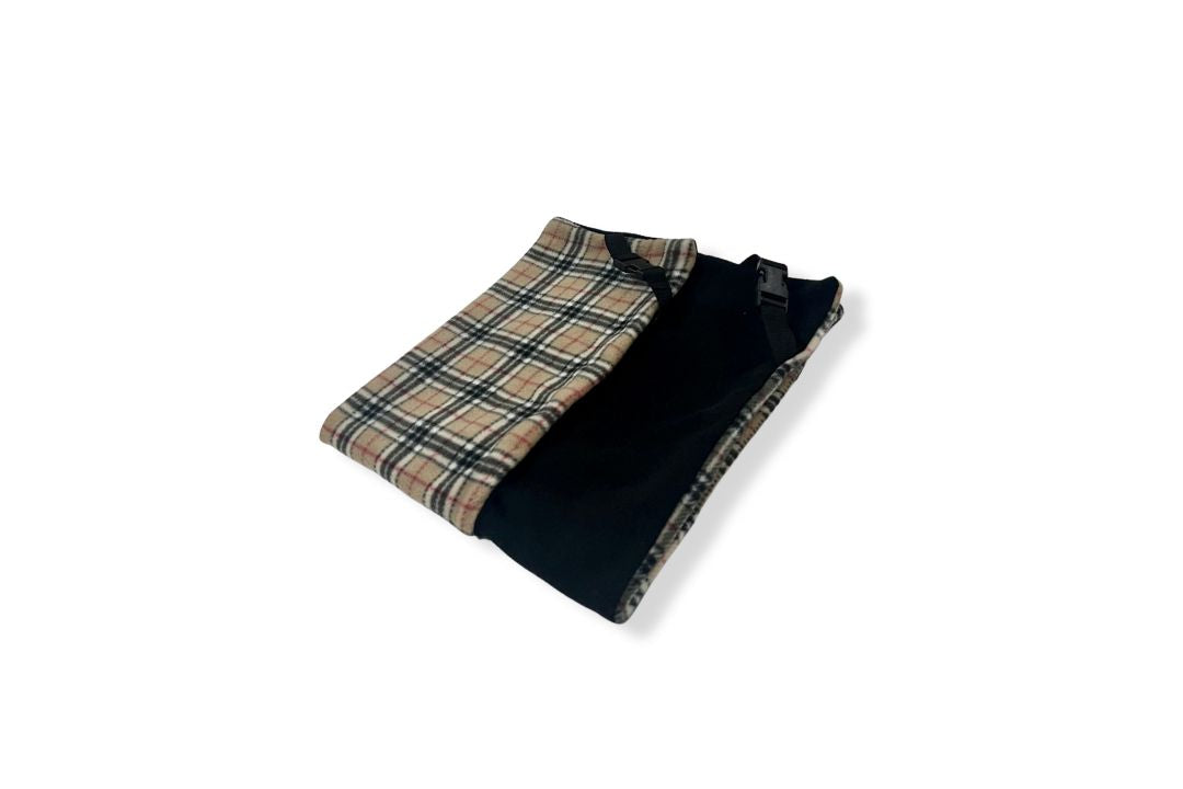 Beige Tartan & Black Fleece Reversible Blanket